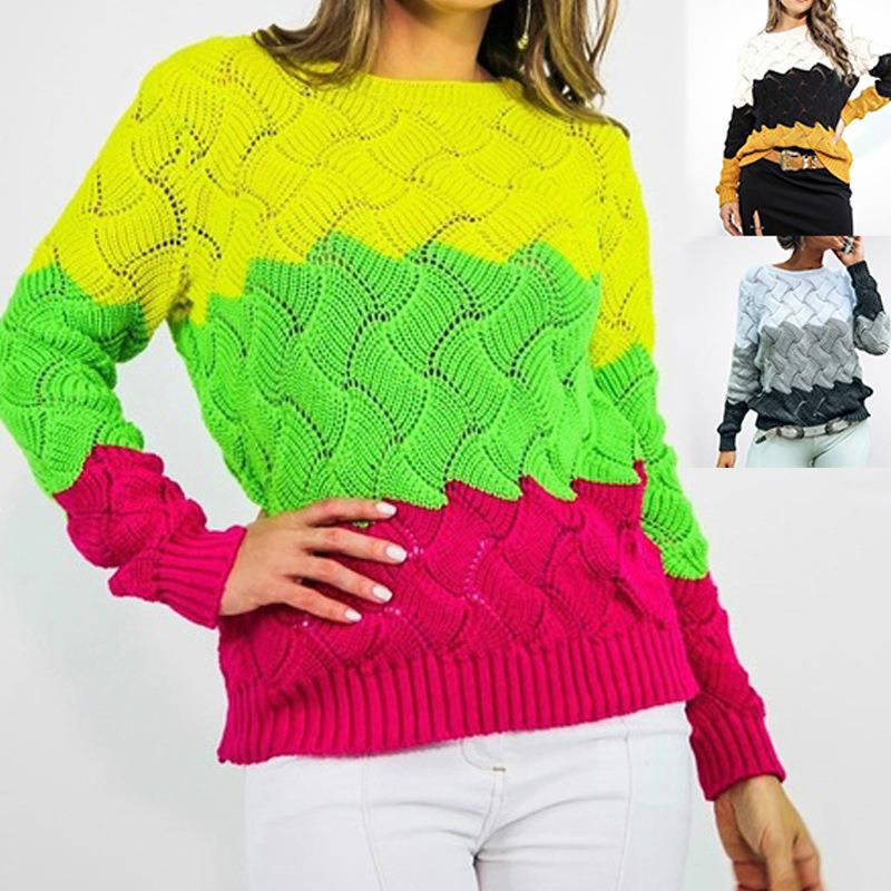 Clothing Womens Sweater Top Knitted Sleeve Long Neck Round