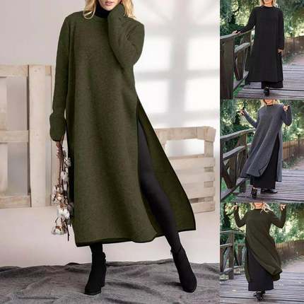 and solid winter long pullover elegant casual dress neck