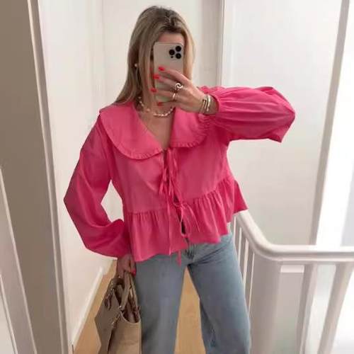 Lace Top Doll Fashion Casual Color Shirt All-match Womens
