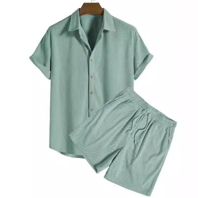 Mens casual short-sleeved loose two-piece beachwear