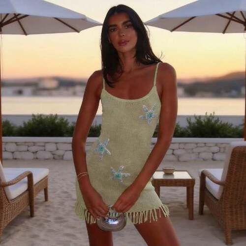 欧美跨境沙滩无袖吊带浮花露肩针织女装短连衣裙Dress beach sexy