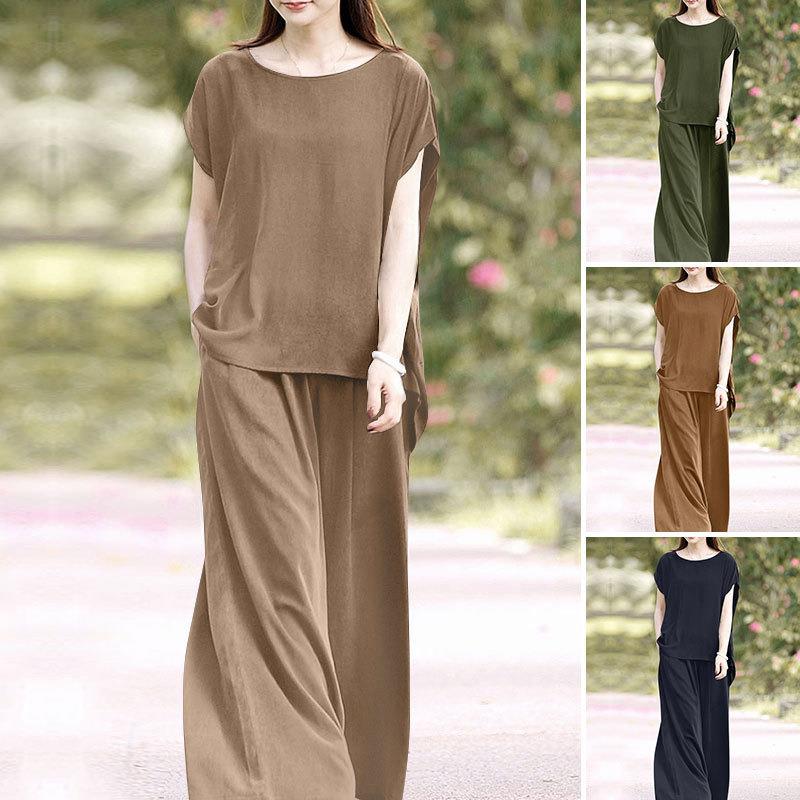 retro solid color loose short-sleeved round neck casual