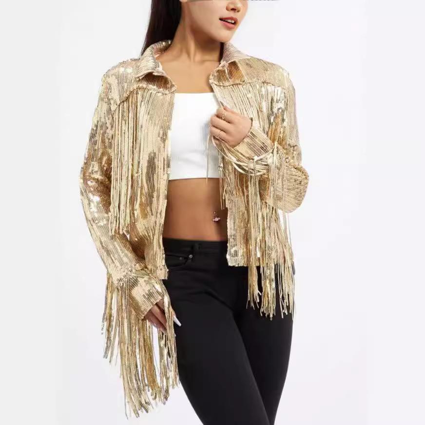 Sequined top performance costume has lining