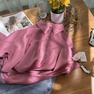 Glossy shirt color lapel for with back women solid