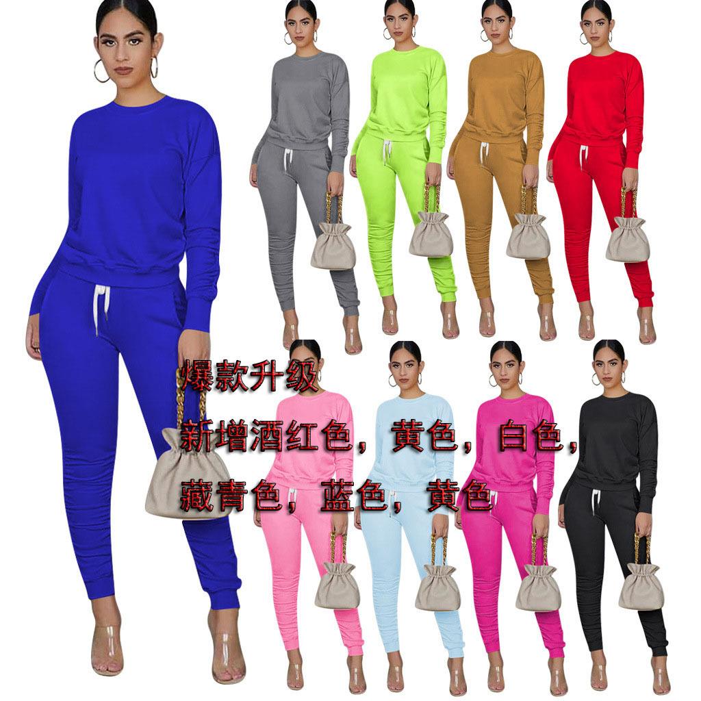 Solid color pleated sweatpants set two-piece with pockets