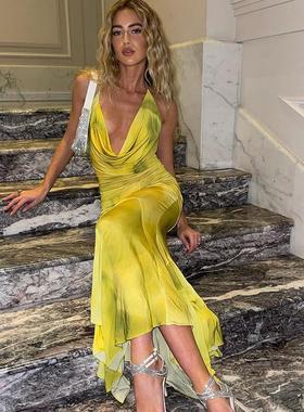 Womens Temperament Light Mature Style Halter Neck Deep V