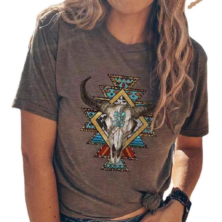 Short T-Shirt Western Fashion Round Digital Sleeve Neck