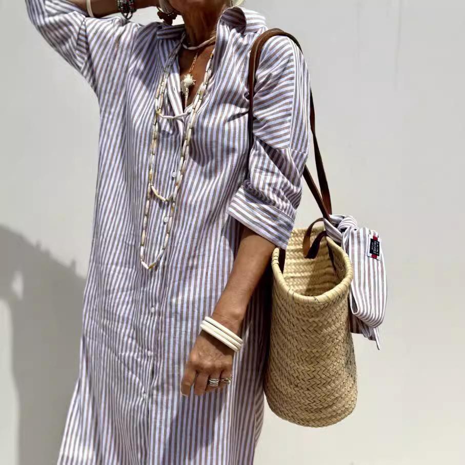 dress half sides sleeve shirt slits both striped Womens