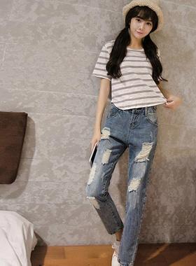 Large jeans slim girls ripped fat loose womens harem weight