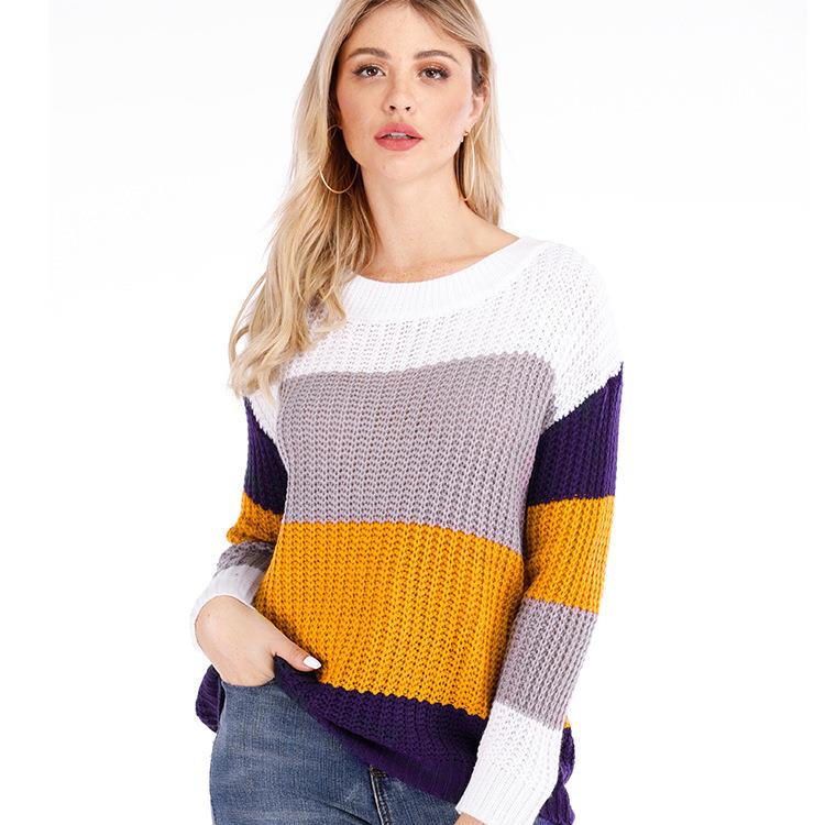 self directed tri color patchwork retro neutral sweater