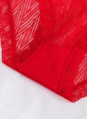 Lace panties for women bright red transparent seductive