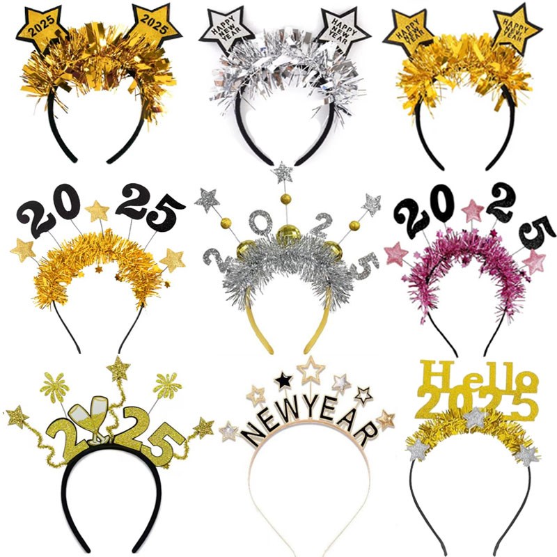 2025新年跨年装饰发箍NEW YEAR元旦公司酒吧舞会晚会头饰帽子道具
