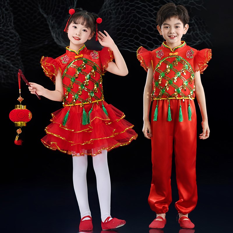 六一儿童喜庆演出服男童女童中国风民族幼儿园拜年服开门红表演服