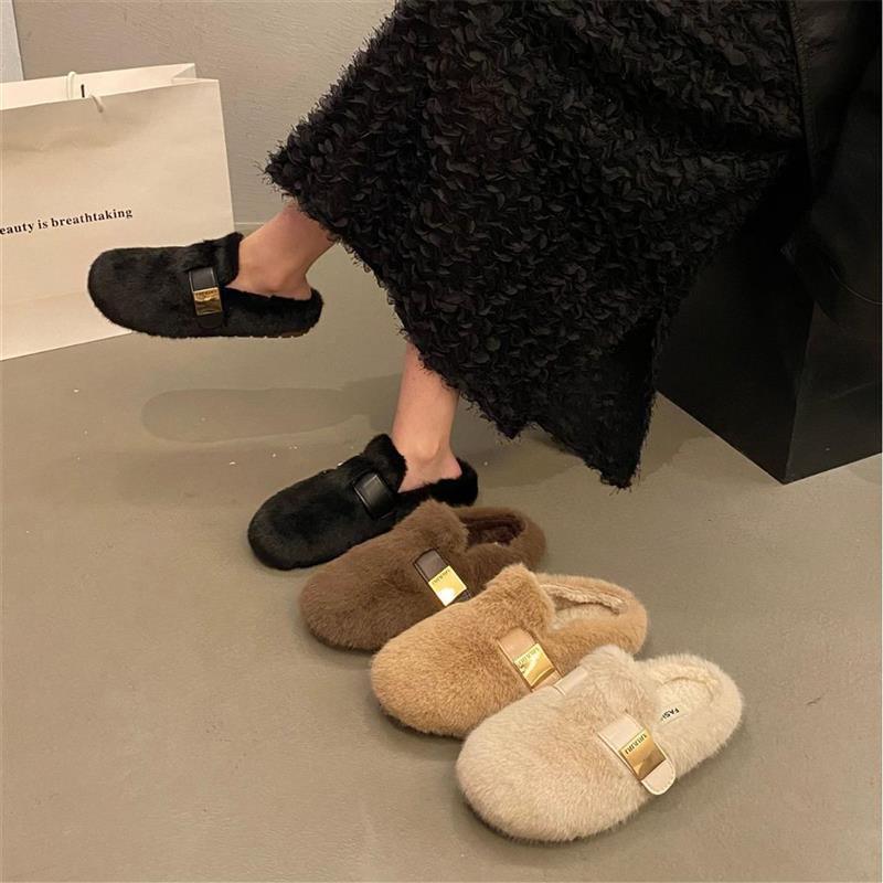 毛毛拖鞋女外穿小香风2025年秋冬高级感毛绒时尚百搭包头半拖棉鞋