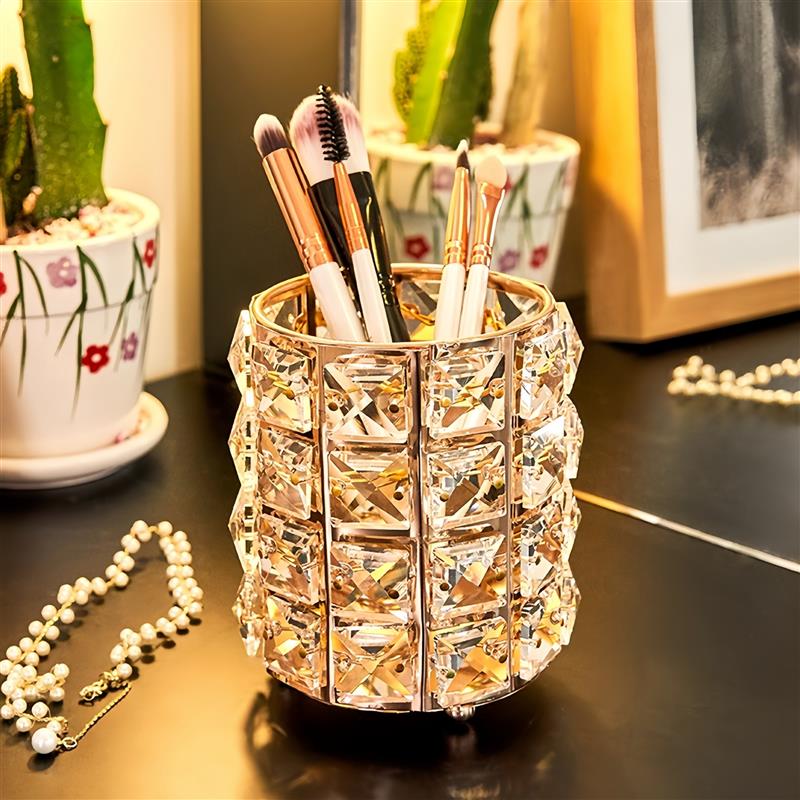 化妆刷桶高级感化妆水晶轻奢风小号梳妆台桌面整理口号眉笔收纳盒