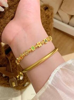 麻将手炼金色手串轻奢感珐琅彩百搭十三幺女士精致招财好运饰品