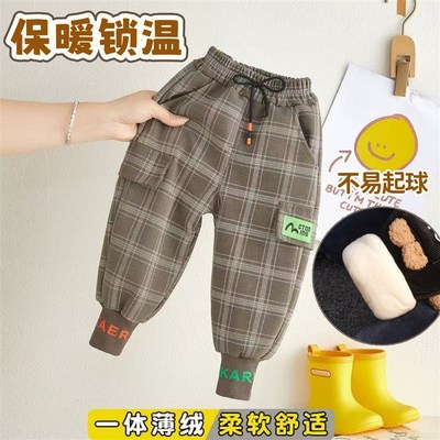 男童加绒裤子一体绒秋冬加厚儿童棉裤宝宝保暖裤一条过冬外穿长裤