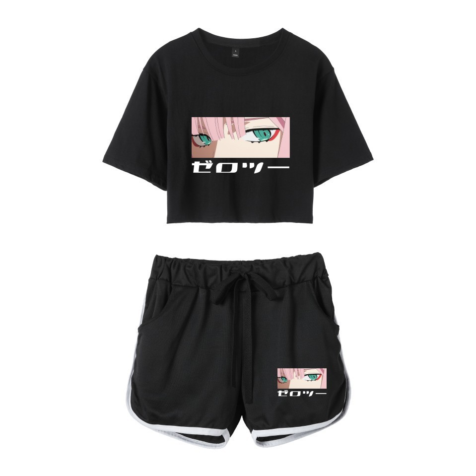 速卖通热卖日漫Zero Two Darling In The Franxx女生露脐短袖