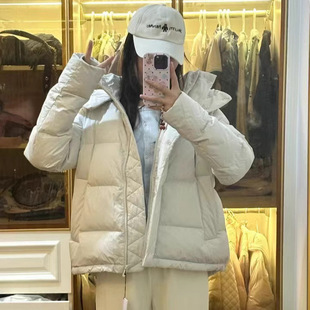 lulu连帽五格泡芙羽绒服女2024新款露露休闲修身白鸭绒保暖外套