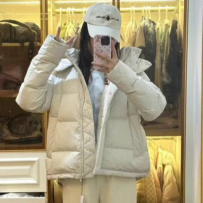 lulu连帽五格泡芙羽绒服女2024新款露露休闲修身白鸭绒保暖外套