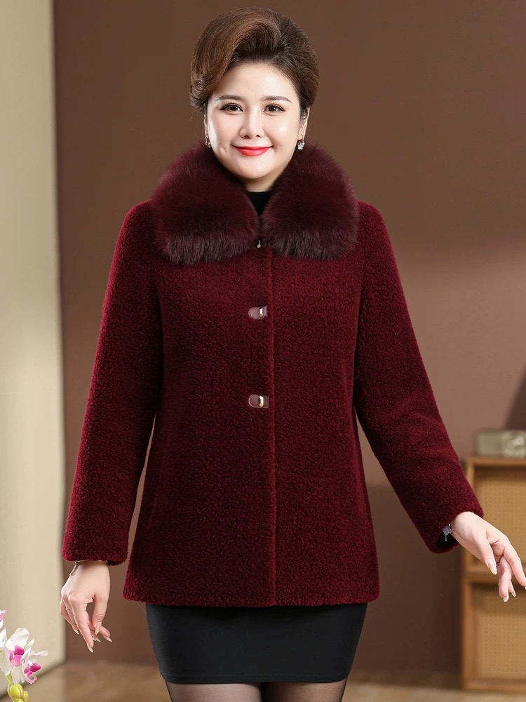 狐狸毛领中老年妈妈冬装毛呢外套奶奶冬天衣服老太太加绒加厚款新