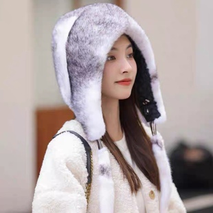 美国进口冬季新款水貂毛帽子女士整貂皮草风雪帽冬天水貂护耳保暖