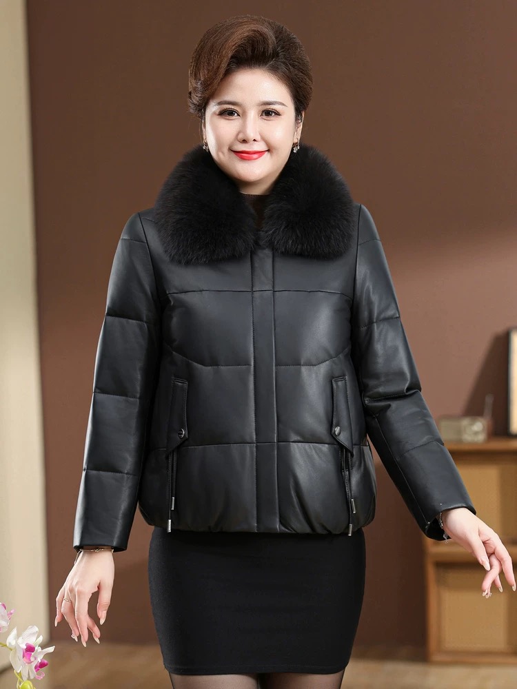 进口休闲羽绒棉服女2025新款冬季时尚狐狸毛妈妈加厚皮衣短款外套