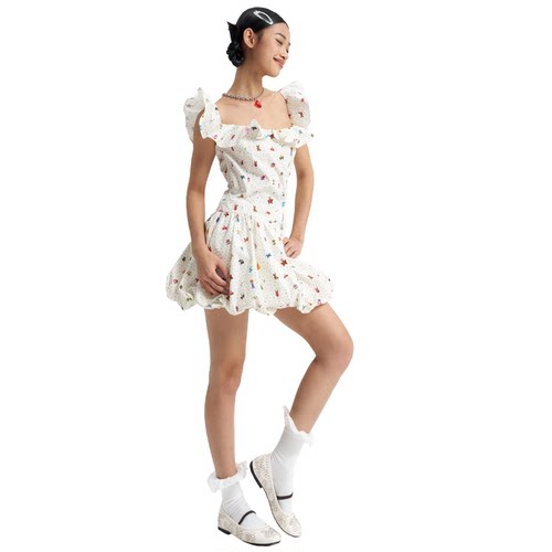 MOF少女百货一字领花苞连衣裙
