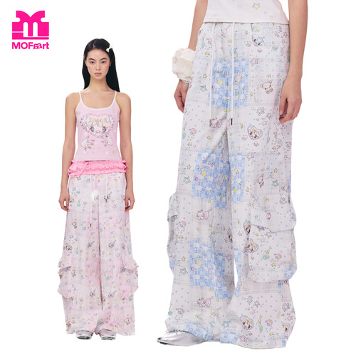 MOF黄灿灿同款粉色碎花工装裤