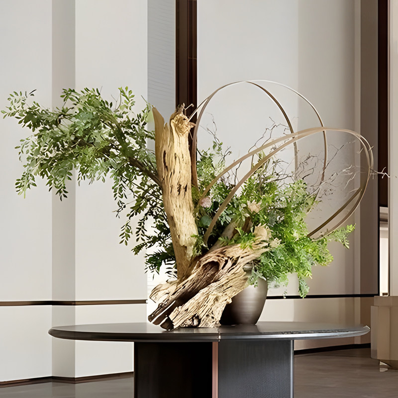 酒店大堂装饰室内仿真绿植新中式桌面大型花艺仿真花玄关景观摆件