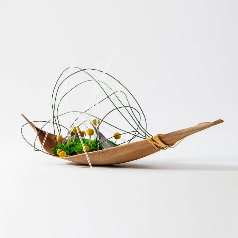 中式孤舟花艺小船摆花仿真花摆件