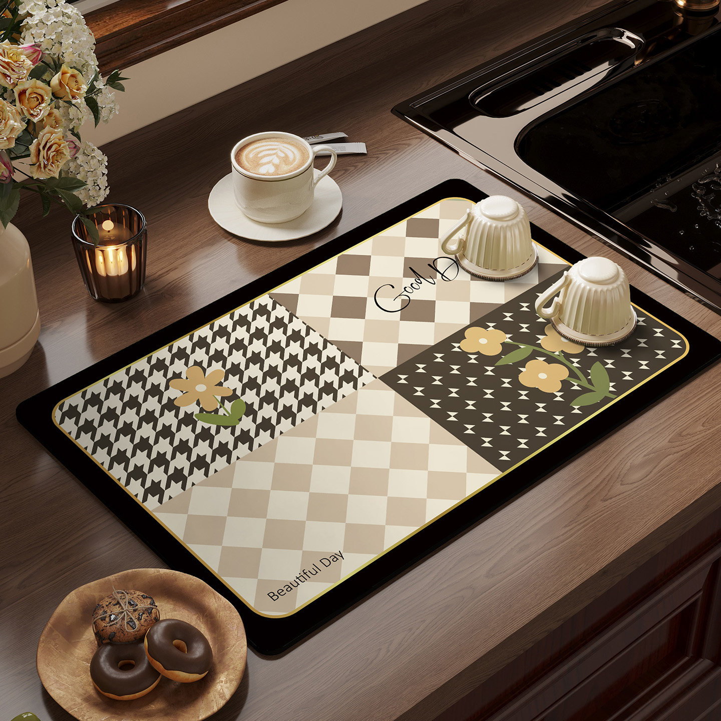 硅藻泥吸水厨房台面沥水垫隔热垫