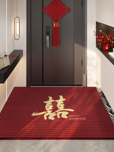 红色喜庆入户门地垫高级感进门门口免洗可擦地毯玄关耐脏防滑脚垫