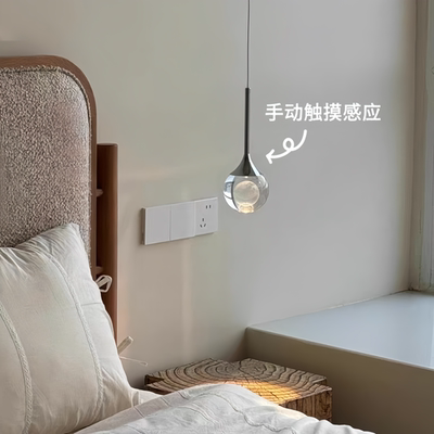 卧室床头吊灯创意触摸月球小吊灯轻奢高级感水晶吊线灯入户玄关灯