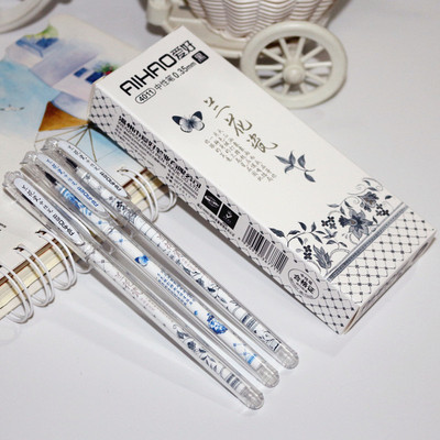爱好4011兰花瓷中性笔学生用0.35mm办公专用签字笔黑色全针管水笔