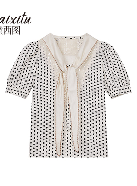 【仙女小洋洋专享】气质显瘦款波点海军领子衬衫-1011000T32C0018