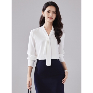 诗璐雅早秋白色衬衫女士高级感轻奢减龄洋气长袖职场通勤衬衣气质