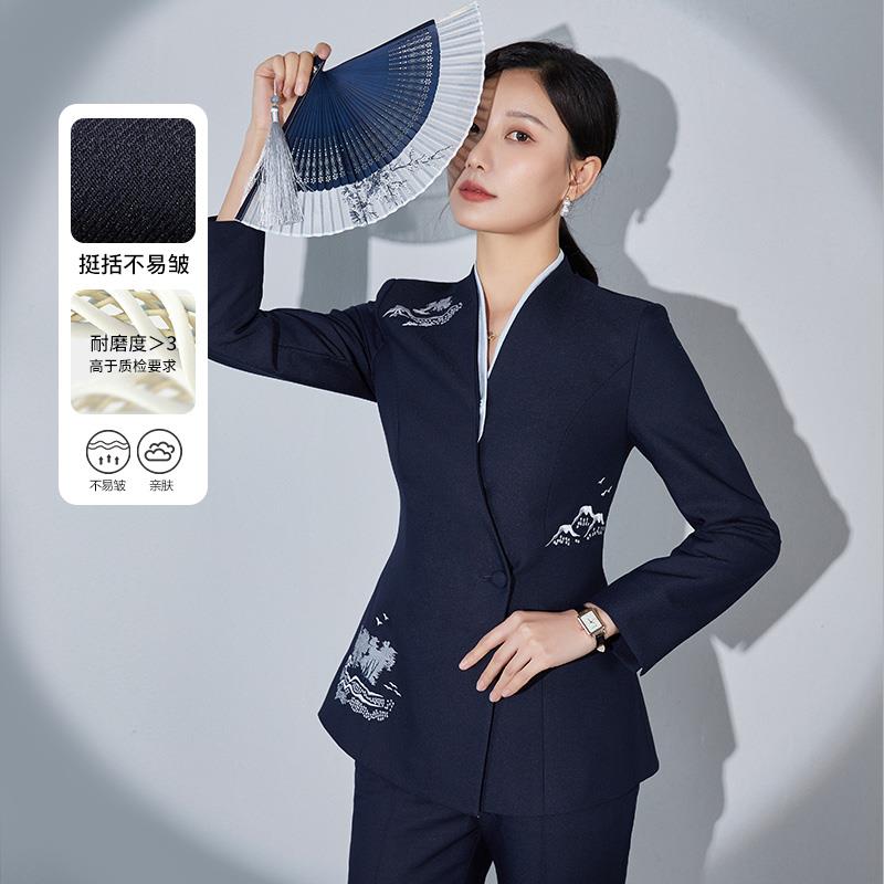 空姐范新中式西装套装女高端职业装美业讲师美容院工作服茶楼工装