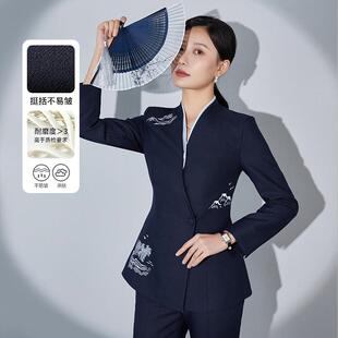 空姐范新中式西装套装女高端职业装美业讲师美容院工作服茶楼工装