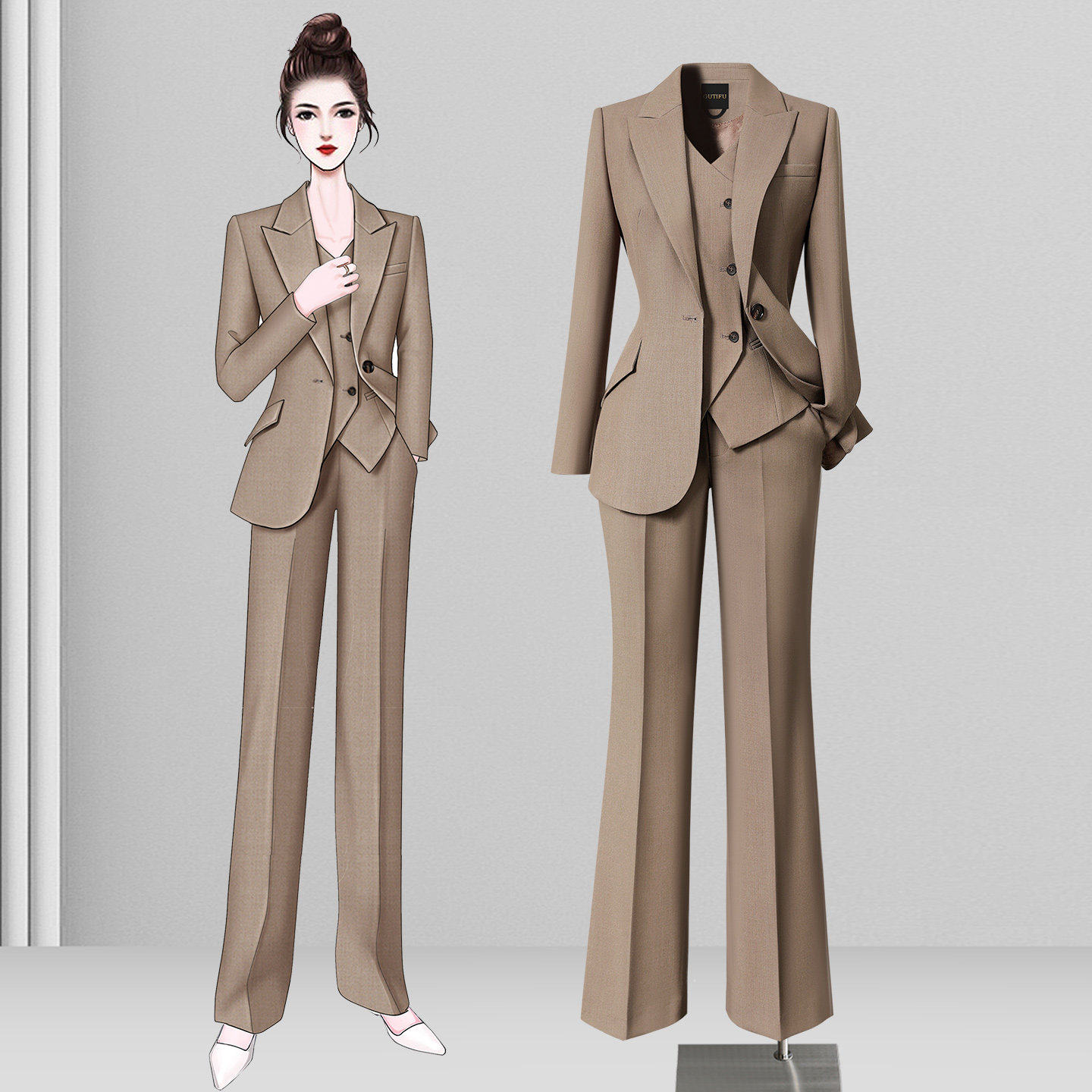 商务正装女套装高级感又a又飒西服外套正式场合西装马甲三件套秋