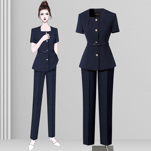 夏季职业西装套装女短袖薄款气质美业高端接待工作装美容院工作服