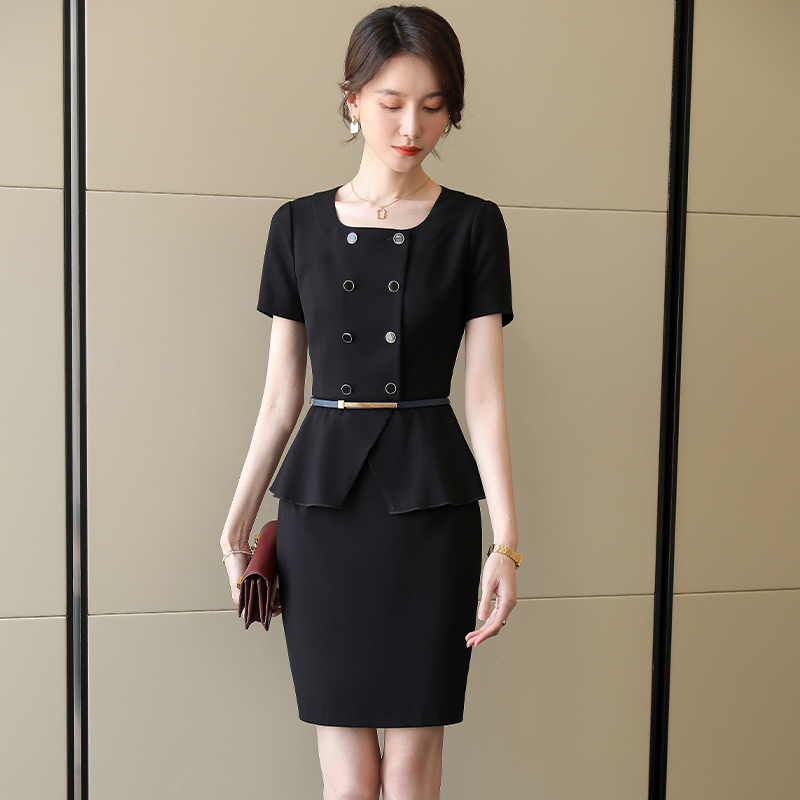夏季短袖职业套装女士气质显瘦西装裙子两件套酒店管理工装
