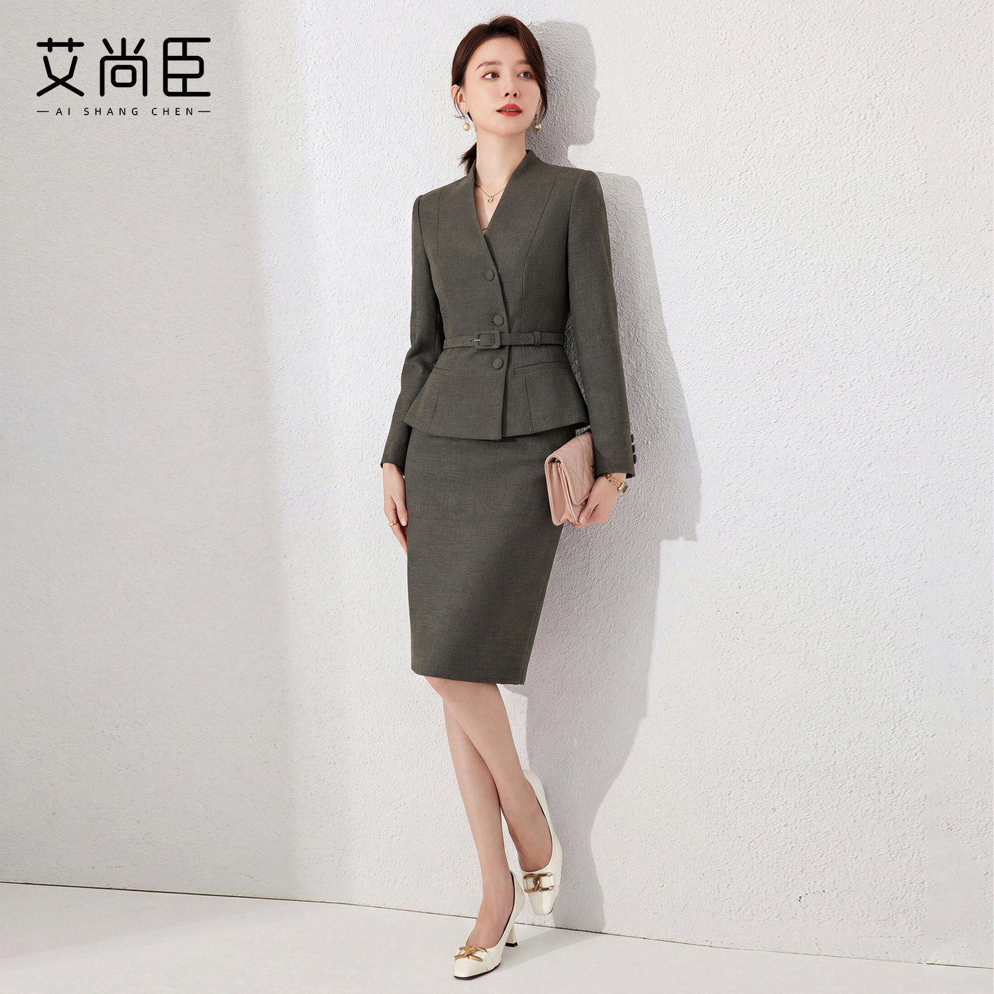 艾尚臣长袖西装半裙两件套女2026年春季高级感西服通勤职业装套装