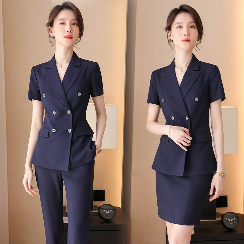 诗璐雅干练职业装女夏季短袖西装套装气质女神范商务工作服女高端