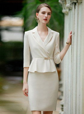 艾尚臣2025新款西装连衣裙时尚气质职业装修身显瘦主持人职业正装