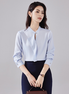 诗璐雅浅蓝色法式小资小上衣女长袖设计感职业衬衫日常通勤衬衣