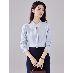诗璐雅浅蓝色法式小资小上衣女长袖设计感职业衬衫日常通勤衬衣