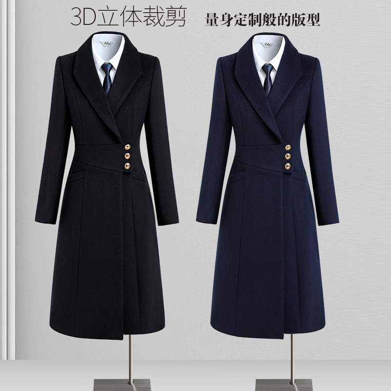 售楼部工作服大衣女冬职业装毛呢外套中长款黑色呢子工装案场客服