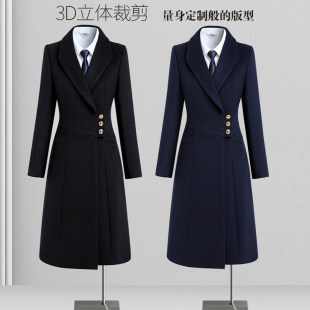 售楼部工作服大衣女冬职业装毛呢外套中长款黑色呢子工装案场客服