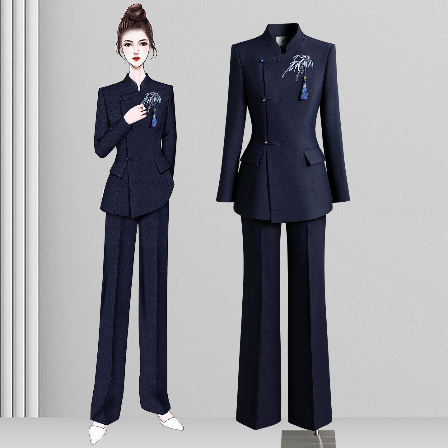 职业西装套装女2026新款轻奢高级感新中式国风茶艺师售楼部工作服